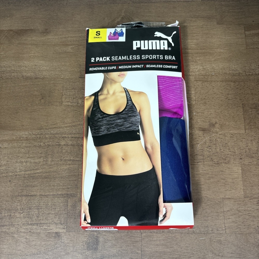 Puma Seamless Sports Bra Small 2 Pack Blue Magenta